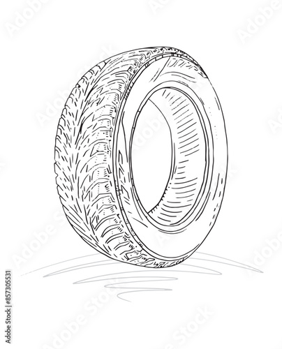 hand drawn car tire. doodle car tire. linear car tire