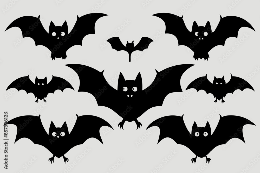 Halloween bat set. Black silhouette Halloween bat vector illustration, set of halloween bats Halloween bat set. Black silhouette Halloween bat vector illustration, set of halloween bats