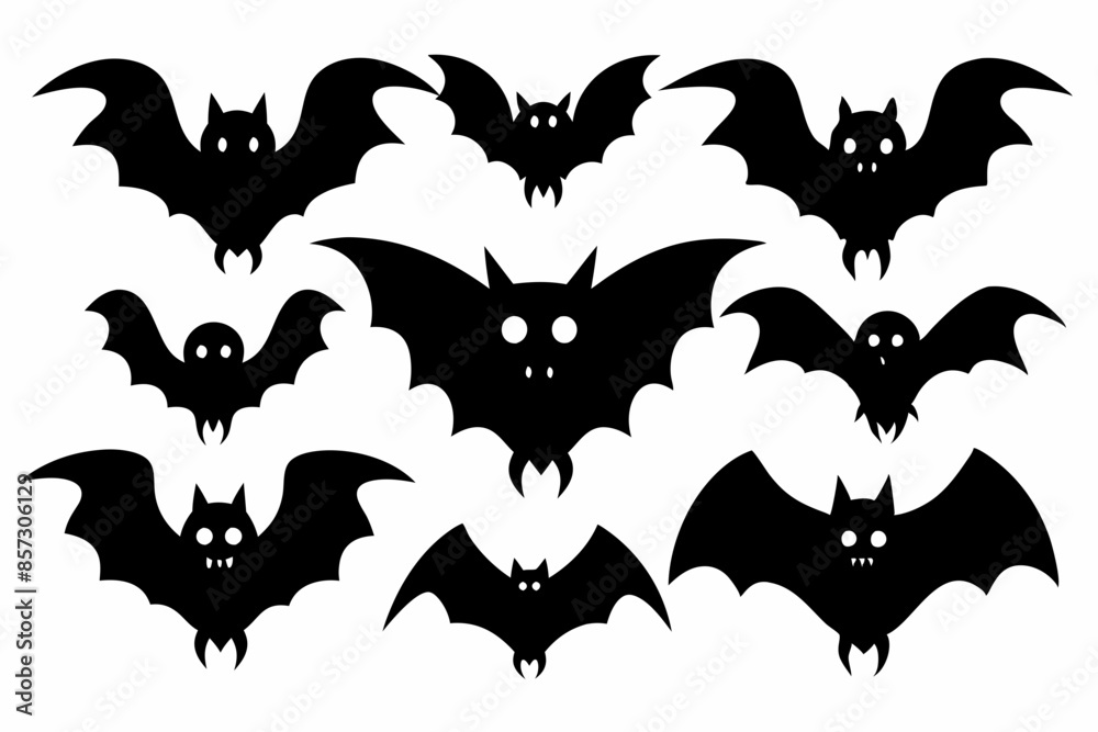Halloween bat set. Black silhouette Halloween bat vector illustration, set of halloween bats Halloween bat set. Black silhouette Halloween bat vector illustration, set of halloween bats