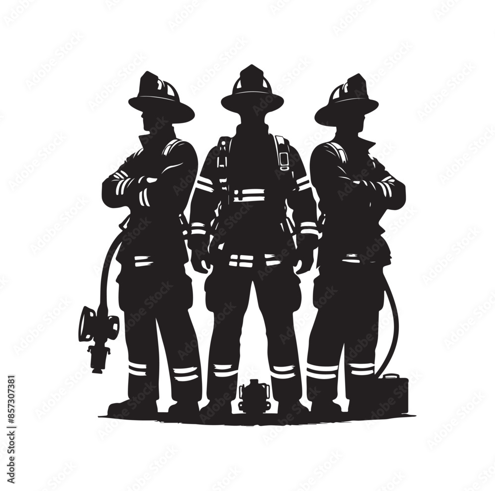 Firefighters pose vector silhouette illustration Firefighters pose vector silhouette illustration