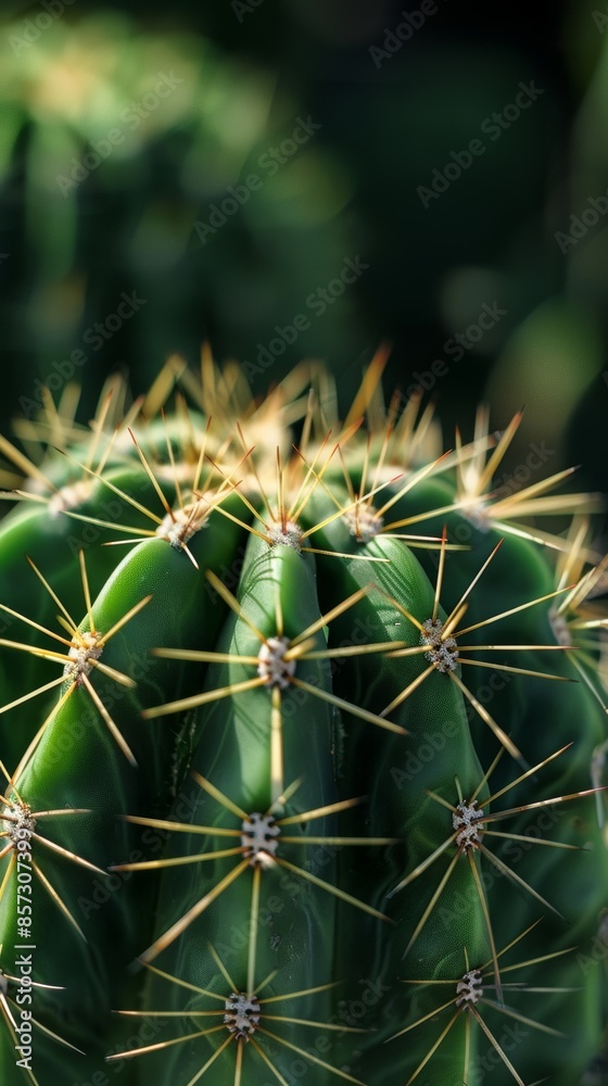 Close-up of a green cactus with sharp yellow spines Close-up of a green cactus with sharp yellow spines