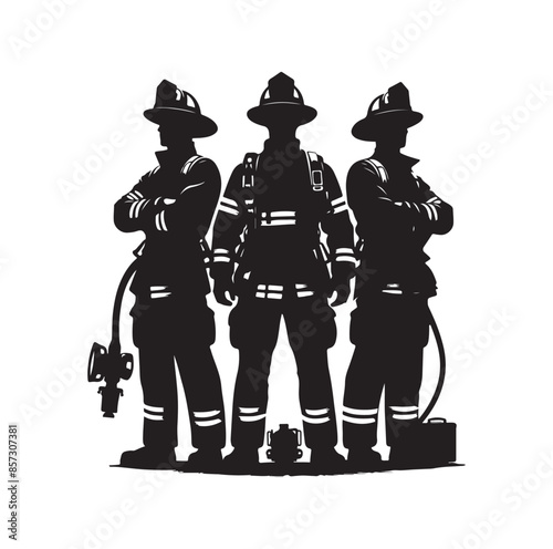 Firefighters pose vector  silhouette  illustration 