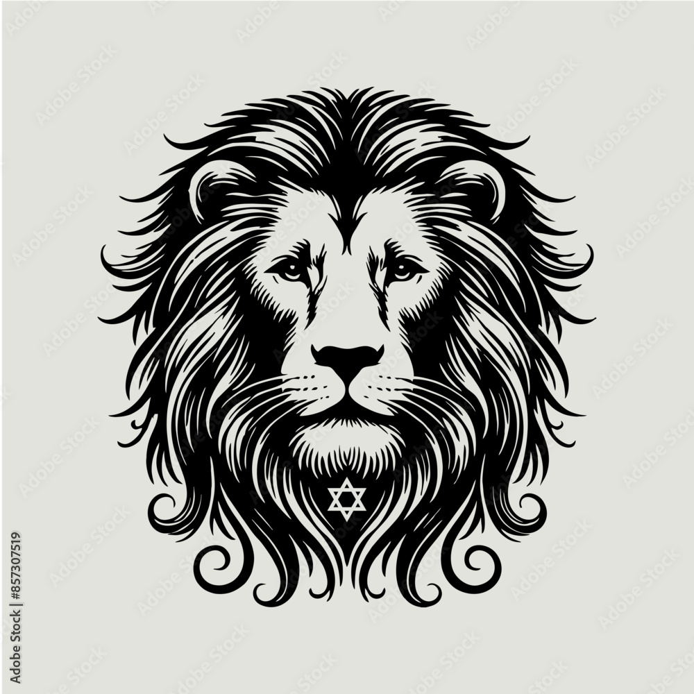 Obraz premium Silhouette of a lion with a majestic and serious expression.