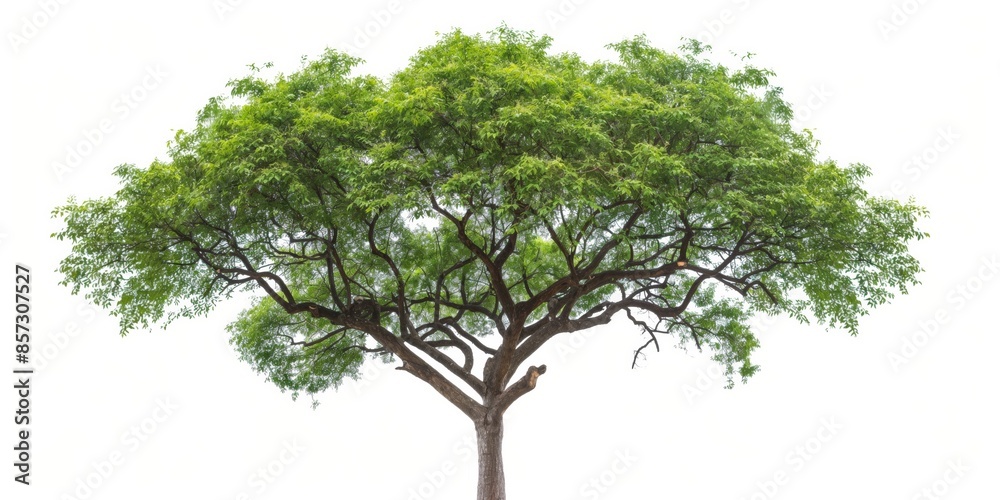 A large green tree showcasing its lush foliage and botanical elements A large green tree showcasing its lush foliage and botanical elements
