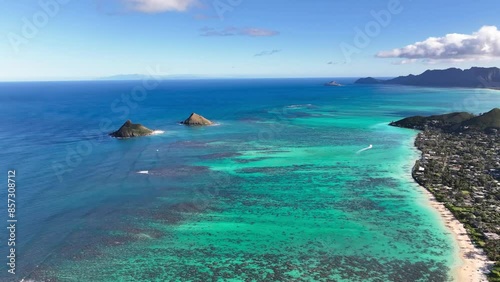 Moke Islands (Na Mokulua) and Lanikai Beach from Pillboxes photo