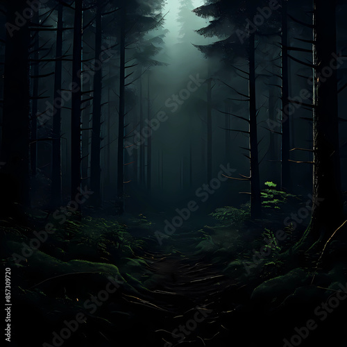 night view of the forest with a dark background, trees mountains land hills valleys at night, Generative AI photo