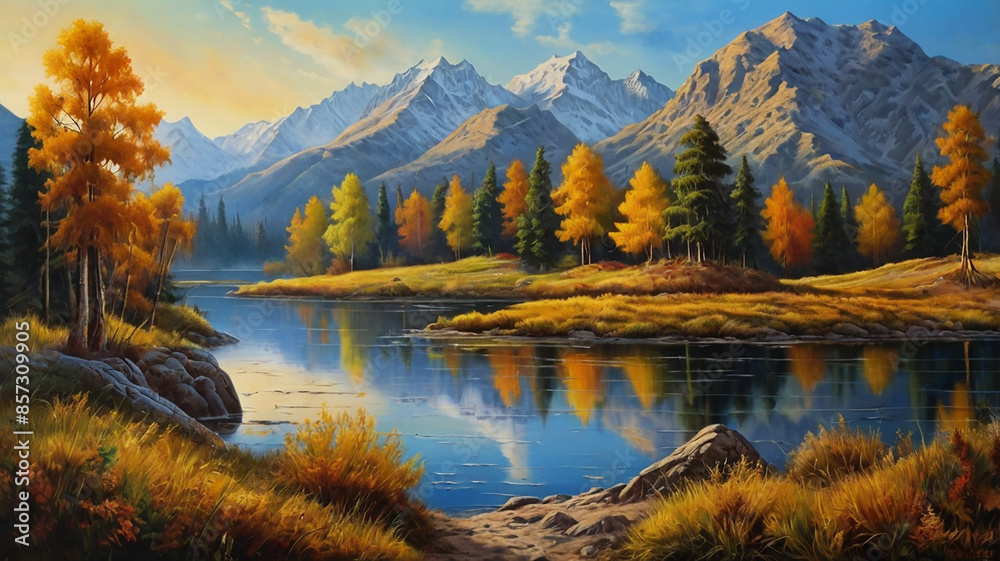 Fototapeta premium Autumn in the mountains | Water Color Painting
