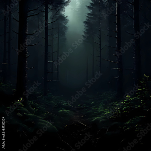 night view of the forest with a dark background, trees mountains land hills valleys at night, Generative AI photo