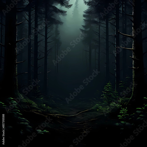 night view of the forest with a dark background, trees mountains land hills valleys at night, Generative AI photo
