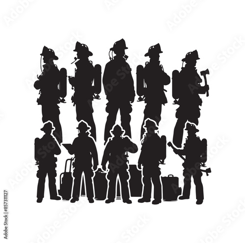 Firefighters pose vector  silhouette  illustration 