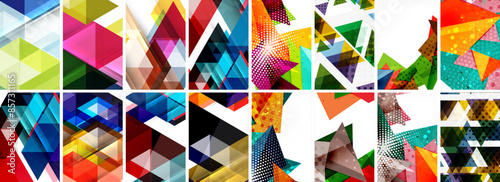 Triangles and circles abstract shapes templates set