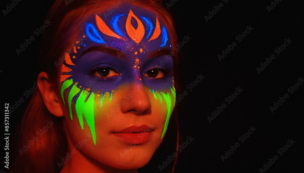 face painted neon black background face painted neon black background