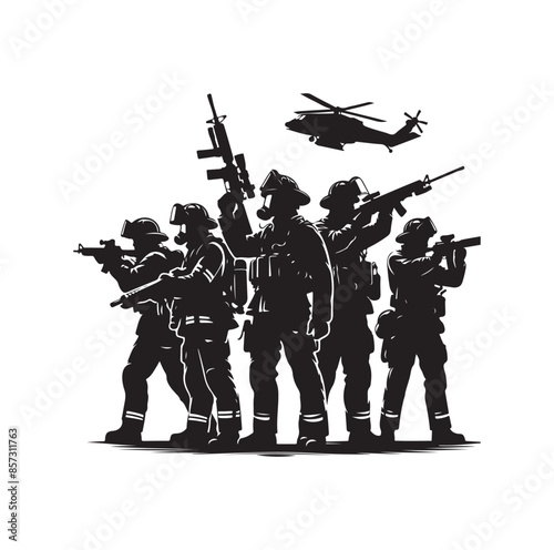 Firefighters pose vector  silhouette  illustration 