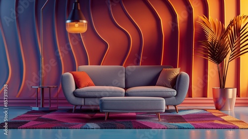 Decent Living room with Sofa and 3D Wall | Interior with Long Sofa Set | Minimalist Luxury Living Room	
