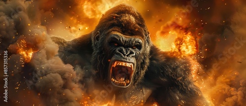 Gorilla roaring fiercely with explosive bursts, representing powerful and untamed nature