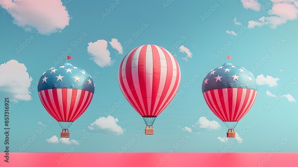 Fototapeta premium Patriotic Themed Air Balloon Festival in Minimalist 3D Art