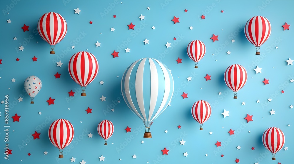 custom made wallpaper toronto digitalPatriotic Themed 3D Rendered Air Balloon Festival with Minimalist Art