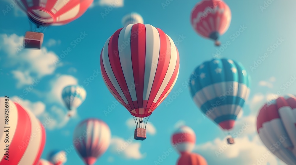 Fototapeta premium Patriotic Themed Air Balloon Festival in Minimalist 3D Render