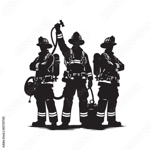 Firefighters pose vector  silhouette  illustration 