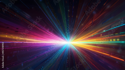 Abstract light background with radiant, multicolored beams converging at a central point © Arief