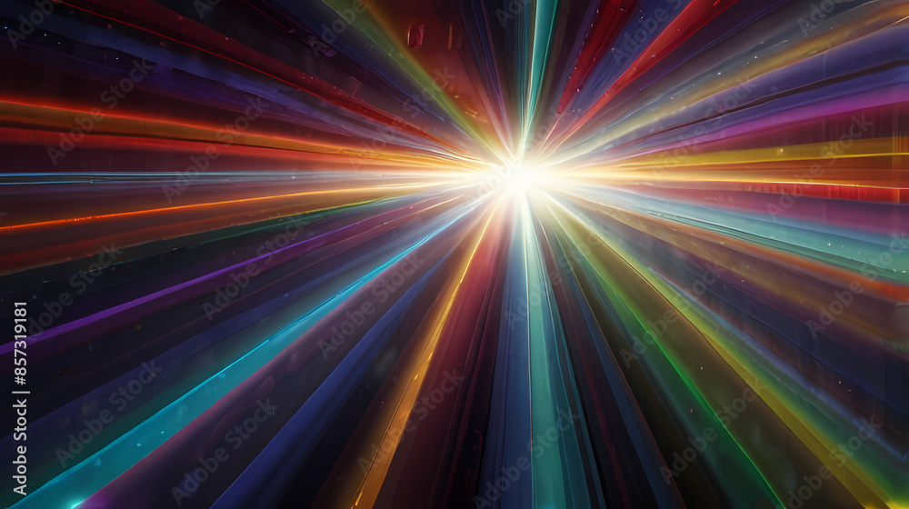 Abstract light background with radiant, multicolored beams converging at a central point Abstract light background with radiant, multicolored beams converging at a central point