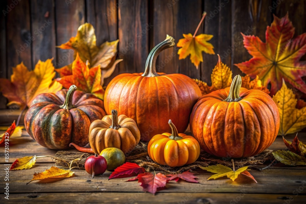 Still life with pumpkins and autumn leaves Still life with pumpkins and autumn leaves