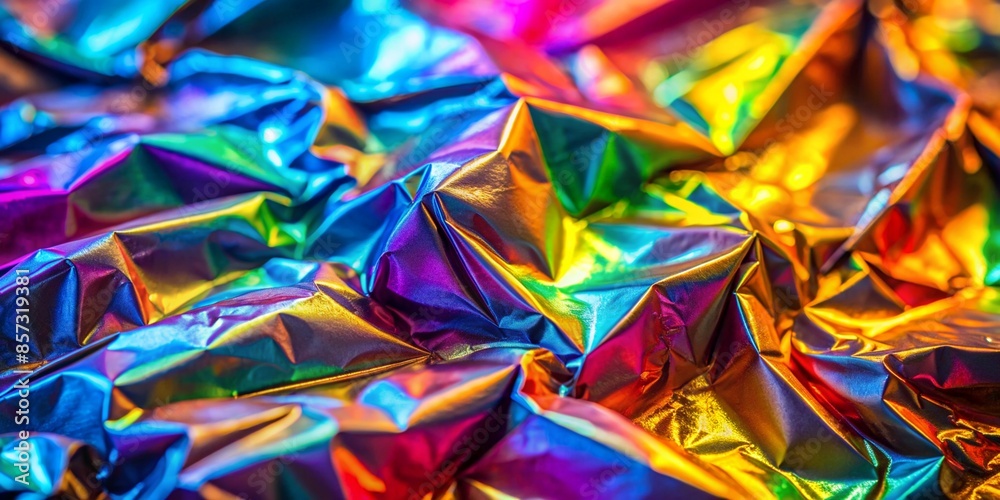 Crinkled rainbow foil with vivid iridescent colors Crinkled rainbow foil with vivid iridescent colors
