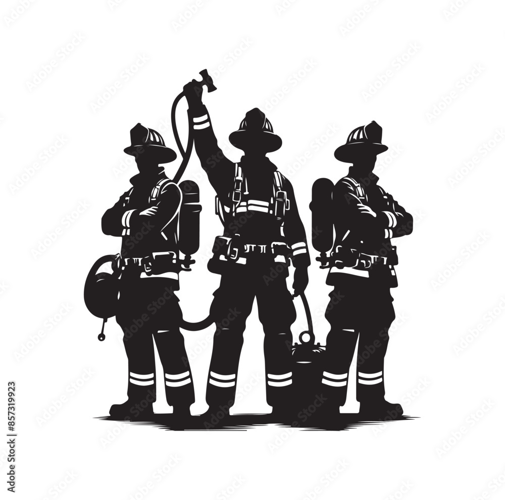 Firefighters pose vector  silhouette  illustration 