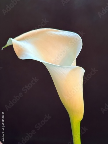 Closeup of  a white calla lilly on a black background