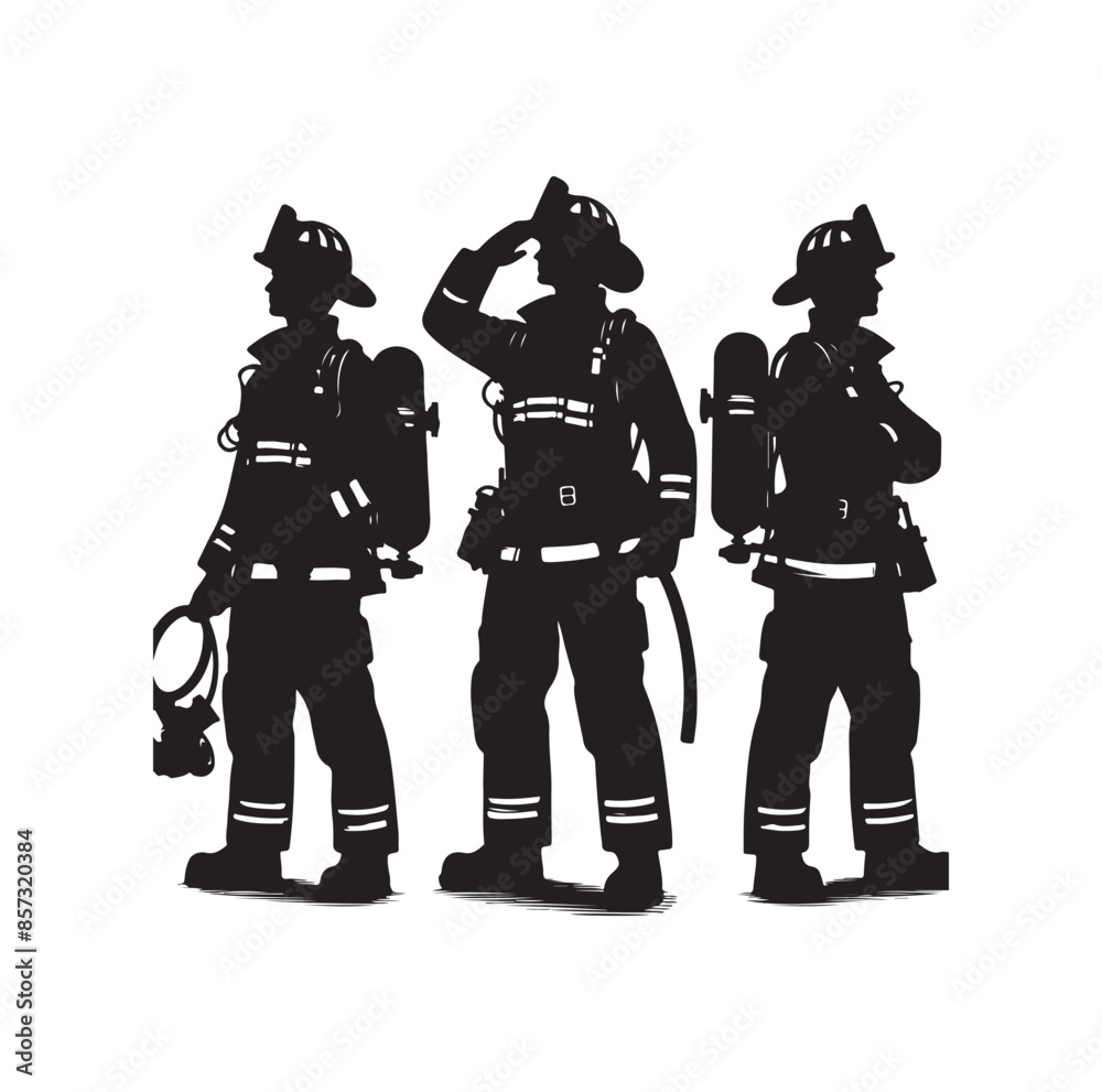 Firefighters pose vector silhouette illustration Firefighters pose vector silhouette illustration