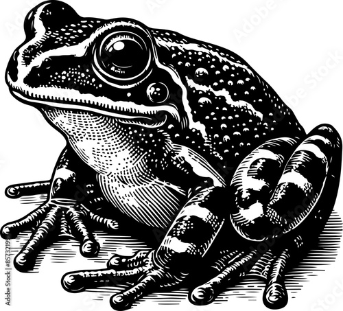 black and white engrave isolated frog, vector illustration on the white background