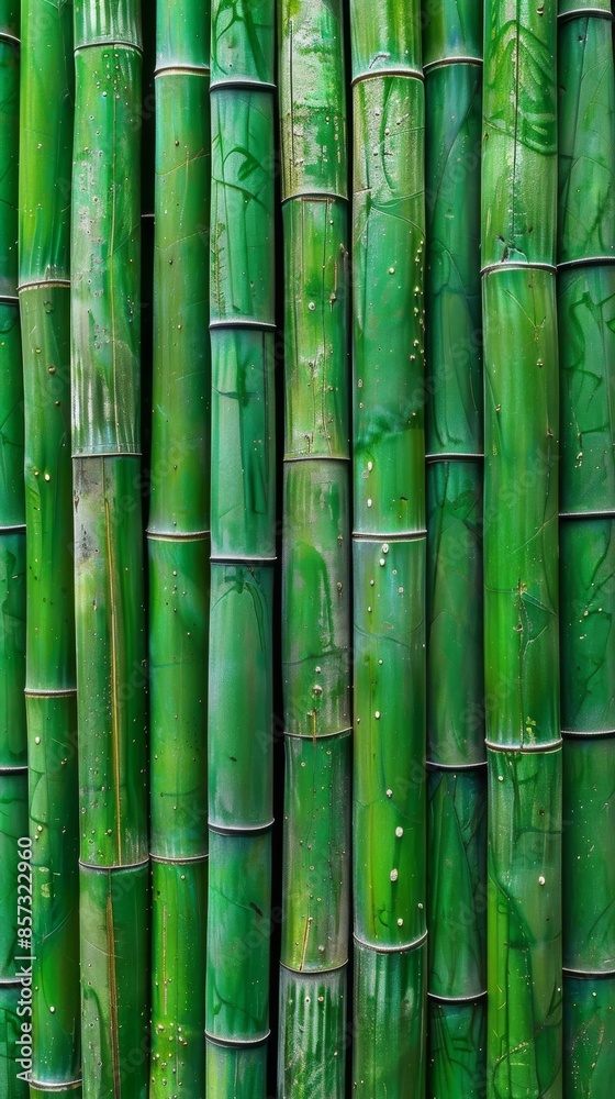 Obraz premium Close-up of green bamboo stems, natural texture. Nature and plant concept