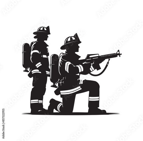 Firefighters pose vector  silhouette  illustration 