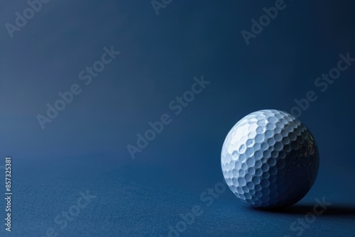 Golf Blue. Closeup of Golf Ball on Dark Blue Background with Copy Space
