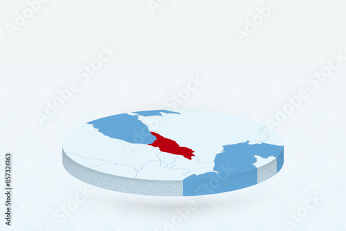 3D Isometric Map Highlighting Georgia in Red.