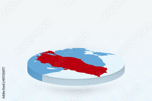 3D Isometric Map Highlighting Turkey in Red.