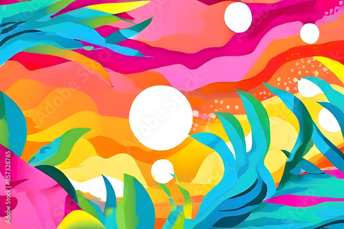 A vibrant summer splash! This abstract background features a playful mix of flowing shapes and bold colors, evoking the energy and joy of the season. © sehar