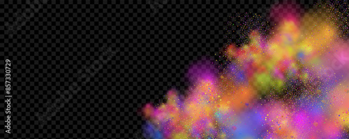 Background of an explosion of colorful smoke clouds.Multicolor fog with blue and yellow particles.Explosions of color powder.