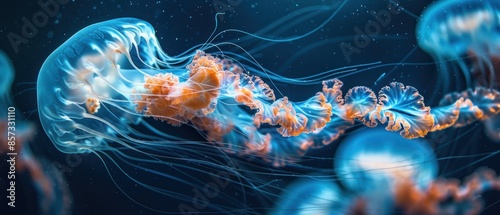 Jellyfish drifting through the ocean currents photo