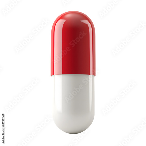 drug or pill red and white realistic 3D isolated on transparent background. generative ai