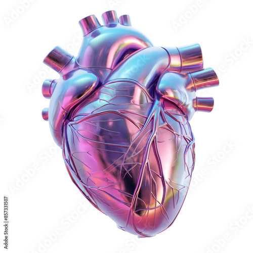 Anatomic heart hologram realistic 3D isolated on transparent background. generative ai photo