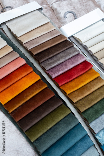 Wallpaper Mural Adjustable furniture fabric solid color chart.  Catalog of various colors of textile material for interior decoration. Torontodigital.ca