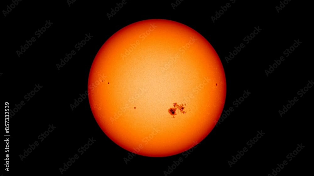 The Sun, rotation of sunspots on surface with solar flares and energy.