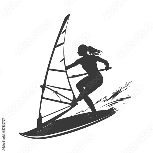 Windsurfer Silhouette: Woman, Sport, Sea, Graphic Illustration.