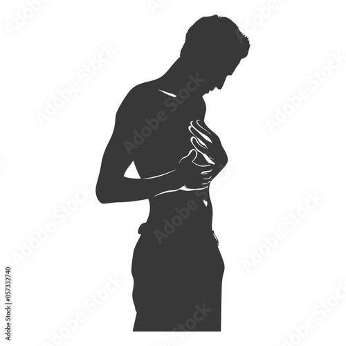Pensive Male Silhouette: Chest Pain Awareness, Self-Examination.