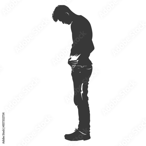 Isolated Silhouette: Man in Jeans with Head Down, Contemplation.