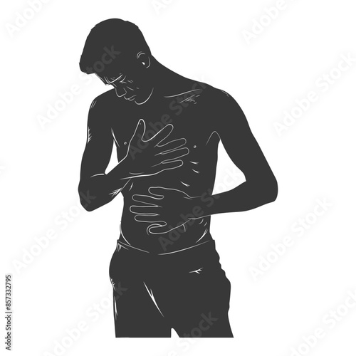 Heartbreak Silhouette: Young Man Clasping Chest & Stomach in Anguish.