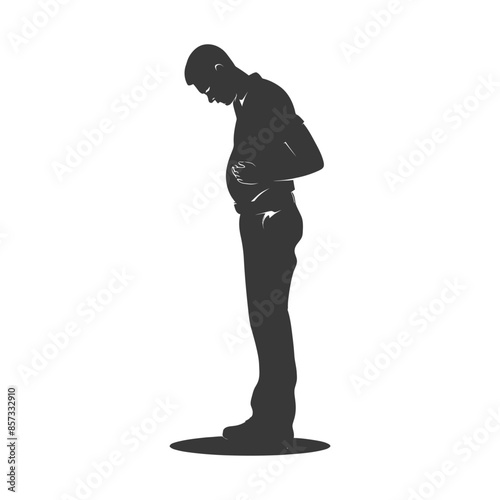 Silhouette of a man looking at his stomach, contemplating weight gain.