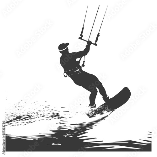 Silhouette Kitesurfer: Leaping Wave, Water Sport Vector.