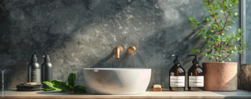 Elegant bathroom with an empty soap dispenser Elegant bathroom with an empty soap dispenser